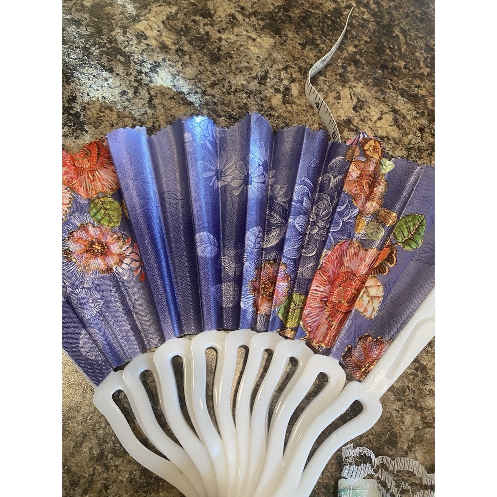 Lot Of 4 Hand Held Fans Purple Blue Black Floral Folding - Picture 2 of 5